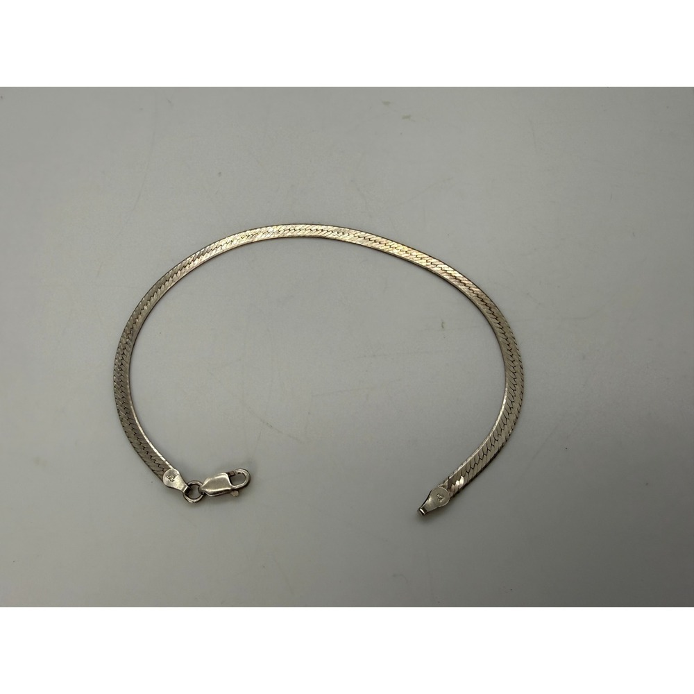 Vintage Italy 925 Sterling Silver Herringbone Flat Chain Bracelet 7.25 Inch - Picture 2 of 9